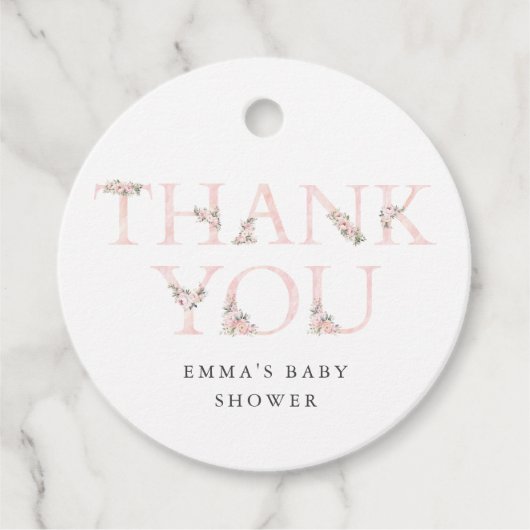 Eenvoudige bloementypografie Baby shower dank u Bedankjes Labels (Voorkant)