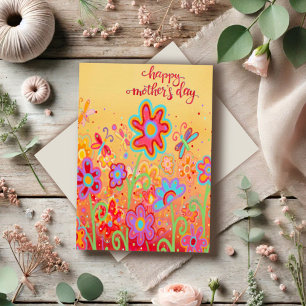 Eenvoudige bloementypografie Happy Mother's Day Kaart