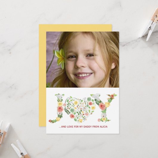 Eenvoudige bloemenvreugde Vaderdag script foto Kaart (Voorkant / Achterkant in situ)
