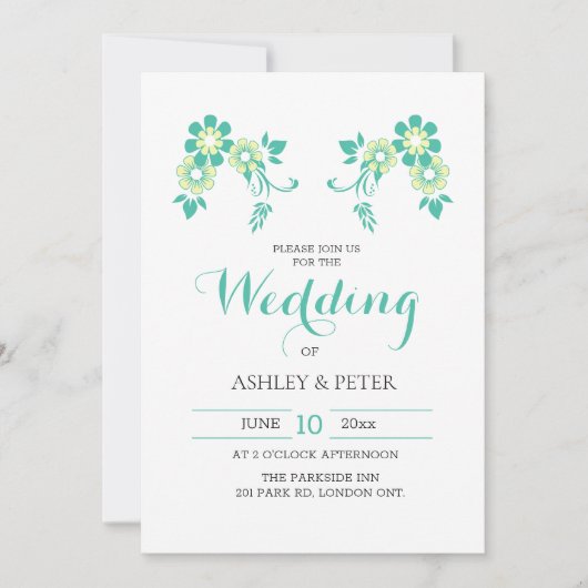 Eenvoudige bloemenwitte bruiloft uitnodiging (Voorkant)
