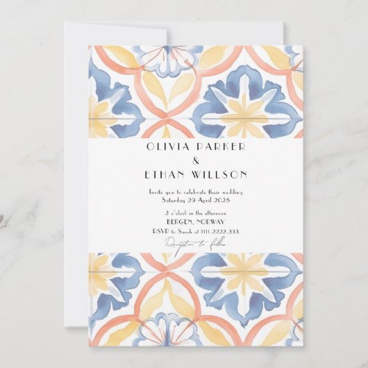 Eenvoudige bloemenzomer Spaans betegelde bruiloft Kaart (Voorkant)