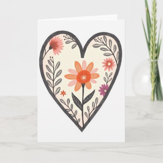 Eenvoudige bloemhartkaart kaart (Voorkant)
