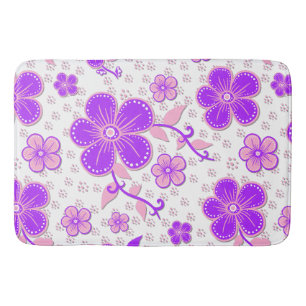 Eenvoudige bloemige aquarelprint paars en roze badmat