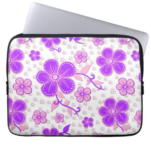 Eenvoudige bloemige aquarelprint paars en roze laptop sleeve