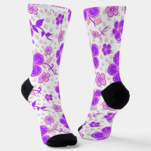 Eenvoudige bloemige aquarelprint paars en roze sokken