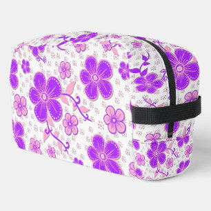 Eenvoudige bloemige aquarelprint paars en roze toilettasje