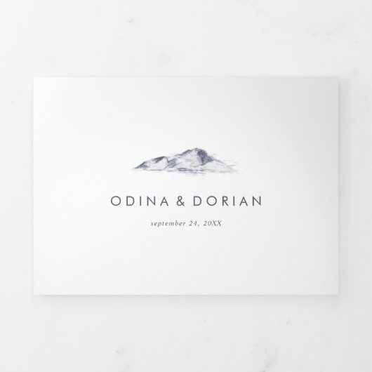 Eenvoudige Bloemige Berg Foto Trouw Alles In Eén Drieluik Uitnodiging (Cover)