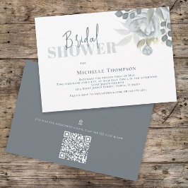 Eenvoudige bloemige bruidsdouche Blauwe QR-codekaa Kaart