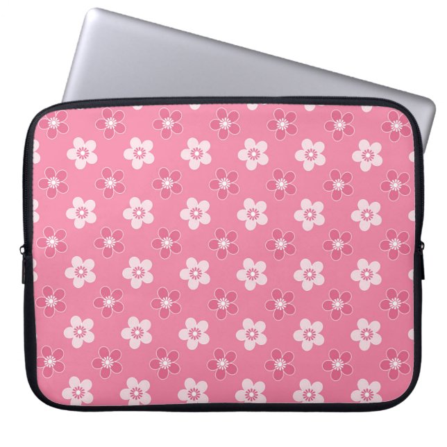 Eenvoudige bloemige effen roze patroon retro klein laptop sleeve (Voorkant)