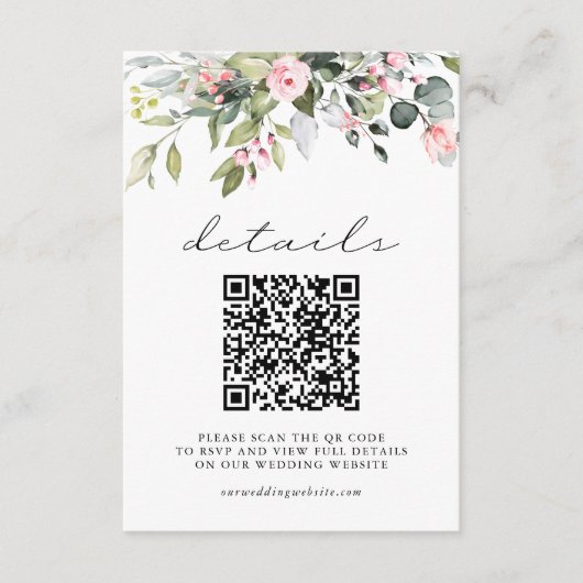 Eenvoudige Bloemige Eucalyptusbladeren QR-code Bru Informatiekaartje (Voorkant)