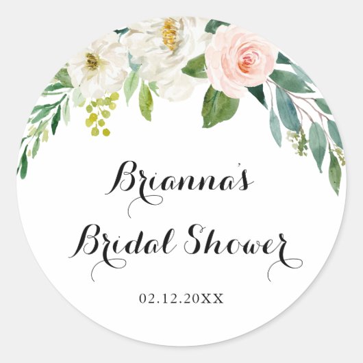 Eenvoudige bloemige groene blad bruiloft favor ronde sticker (Voorkant)