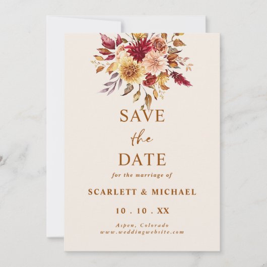 Eenvoudige bloemige Herfst Sla de datum op Kaart (Voorkant)