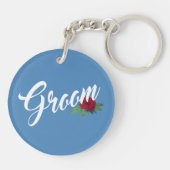 Eenvoudige bloemige kalligrafie bruiloftssleutelha sleutelhanger (Achterkant)