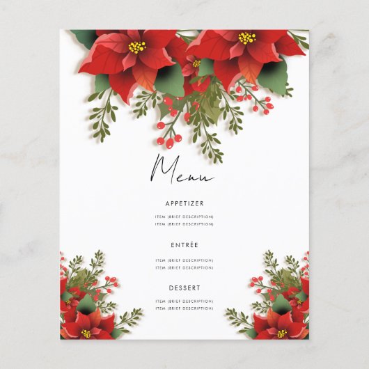 Eenvoudige bloemige kerstfeest uitnodigingsmenu flyer (Achterkant)