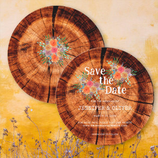 Eenvoudige Bloemige Landelijke Houten Boomstam Bru Save The Date