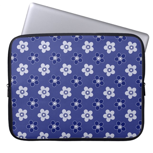 Eenvoudige bloemige massief blauw patroon retro kl laptop sleeve (Voorkant)