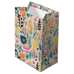 Eenvoudige Bloemige Moderne Folk Art Illustratie Medium Cadeauzakje