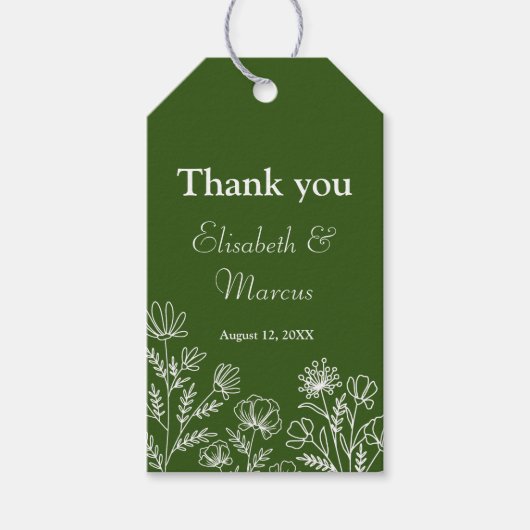 Eenvoudige bloemige olijfgroene cadeaukaartjes cadeaulabel (Voorkant)