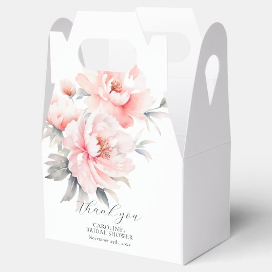 Eenvoudige bloemige pioenen blush roze VRIJGEZELLE Bedankdoosjes (Geopend)