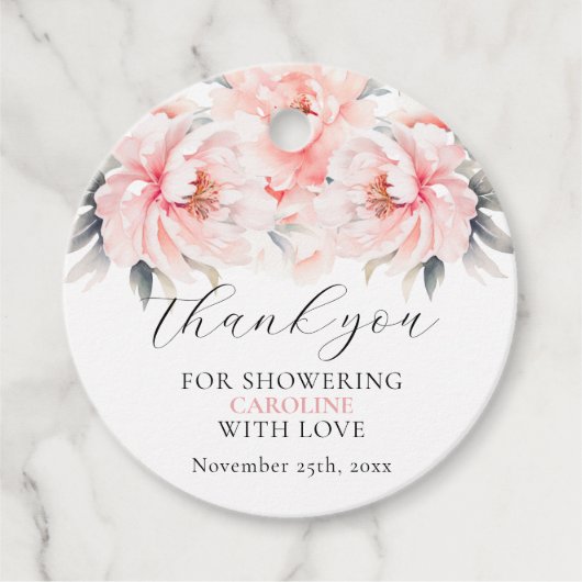 Eenvoudige bloemige pioenen blush roze VRIJGEZELLE Bedankjes Labels (Voorkant)