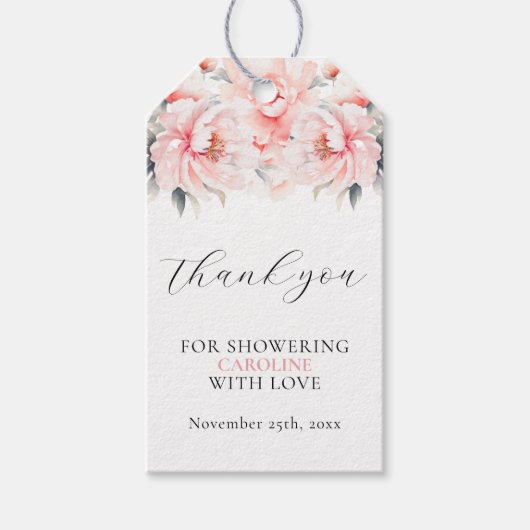 Eenvoudige bloemige pioenen blush roze VRIJGEZELLE Cadeaulabel (Voorkant)