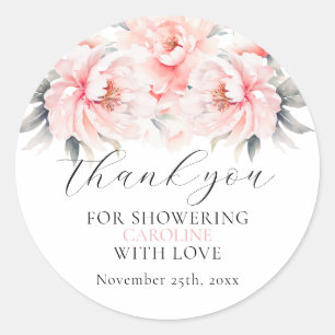 Eenvoudige bloemige pioenen blush roze VRIJGEZELLE Ronde Sticker