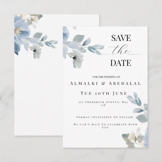 Eenvoudige bloemige Save the Date-huwelijkskaart Date (Voorkant / Achterkant)