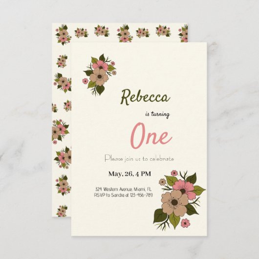 Eenvoudige bloemige uitnodiging (Voorkant / Achterkant)