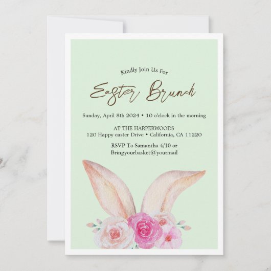 Eenvoudige bloemige waterverf paasbrunch eierjacht kaart (Voorkant)