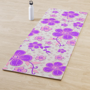 Eenvoudige bloemige waterverfprint paars en roze yogamat