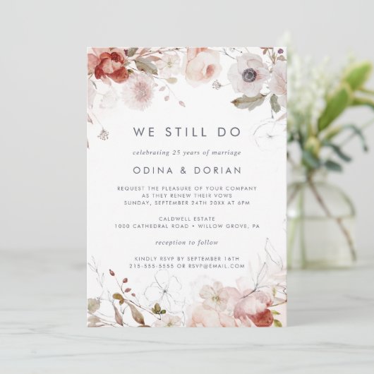 Eenvoudige Bloemige We Still Do Hernieuwde Huwelij Kaart (Staand voorkant)