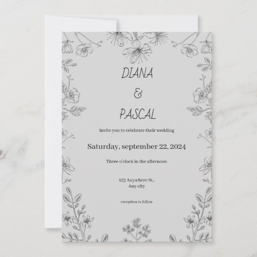 Eenvoudige Bloemillustratie Huwelijksuitnodiging Kaart (Voorkant)