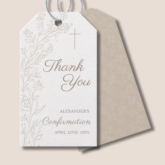 Eenvoudige bloemkruis dankbevestiging cadeaulabel