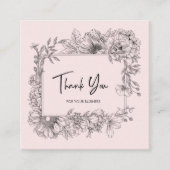 Eenvoudige Bloemlijn Art Grijs Roze QRCode Dank u Vierkante Visitekaartje (Voorkant)