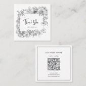 Eenvoudige Bloemlijn Art Grijs Wit QRCode Dank u Vierkante Visitekaartje (Voorkant / Achterkant)