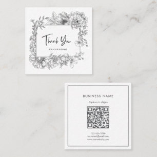 Eenvoudige Bloemlijn Art Grijs Wit QRCode Dank u Vierkante Visitekaartje