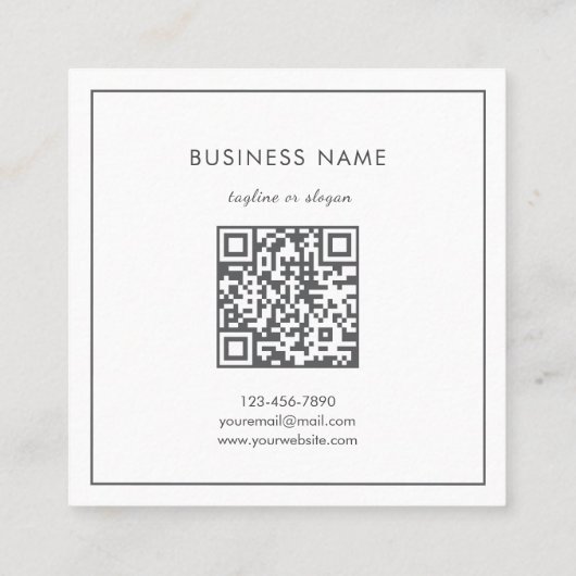 Eenvoudige Bloemlijn Art Grijs Wit QRCode Dank u Vierkante Visitekaartje (Achterkant)