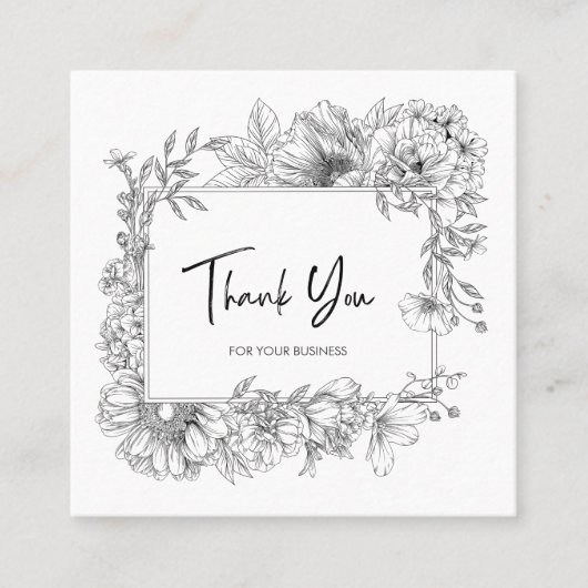 Eenvoudige Bloemlijn Art Grijs Wit QRCode Dank u Vierkante Visitekaartje (Voorkant)