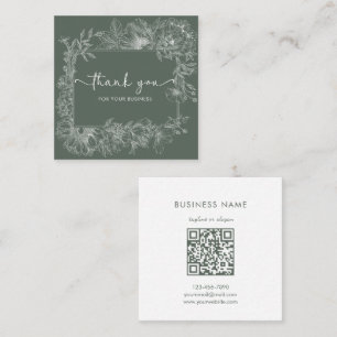 Eenvoudige bloemlijn gedempte groene QR-code bedan Vierkante Visitekaartje