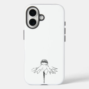 Eenvoudige bloemlijn tekening in zwart en wit iPhone 16 hoesje