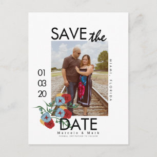 Eenvoudige bloemmotief Rode Save The Dates Foto an Briefkaart