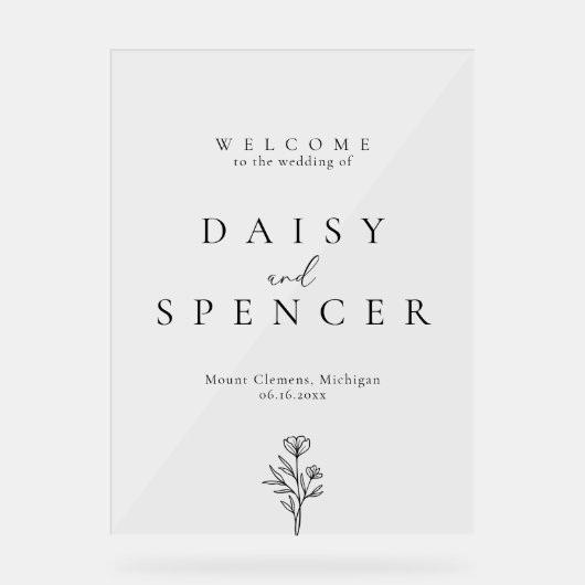 Eenvoudige Bloemschets Huwelijk Welkom Duidelijk Acryl Bord (Voorkant)