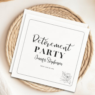 Eenvoudige bloemtypografie pensioenfeest servet
