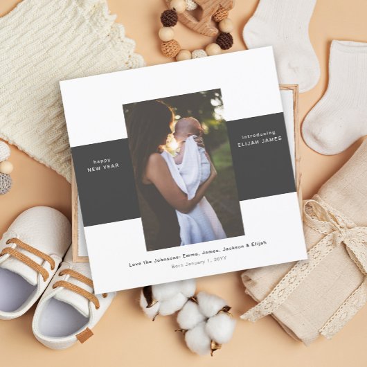 Eenvoudige Blokken Fotoaankondiging Feestdagenkaart