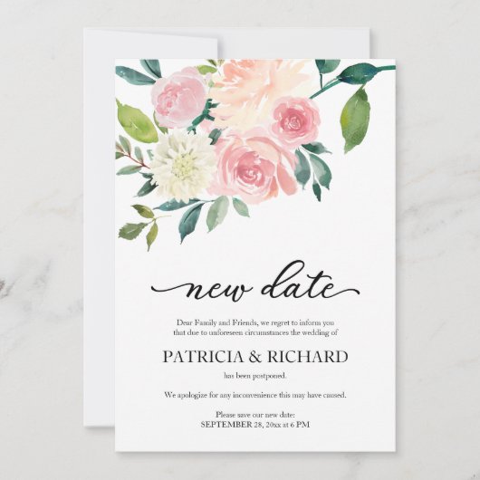 Eenvoudige Blos Bloemen Nieuwe Datum Huwelijk Uits Kaart (Voorkant)