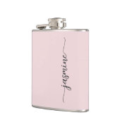 Eenvoudige Blos Roze Meisjes Monogram Naam Handtek Heupfles (Links)