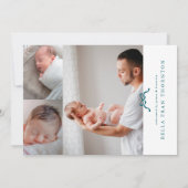 Eenvoudige Blue Bow Foto baby Geboorte Aankondiging (Achterkant)