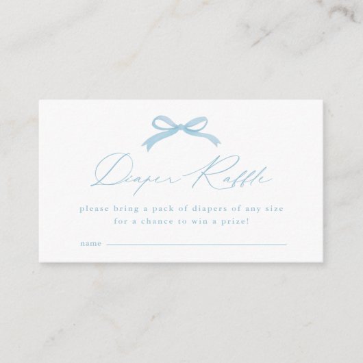 Eenvoudige Blue Bow Luier Raffle Baby shower Informatiekaartje (Voorkant)