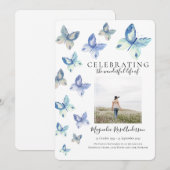 Eenvoudige Blue Butterfly-begrafenisuitnodiging Kaart (Voorkant / Achterkant)