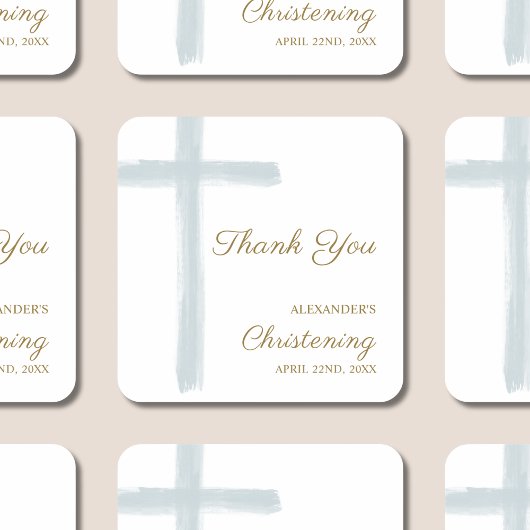 Eenvoudige Blue Cross Dank U Doop Vierkante Sticker